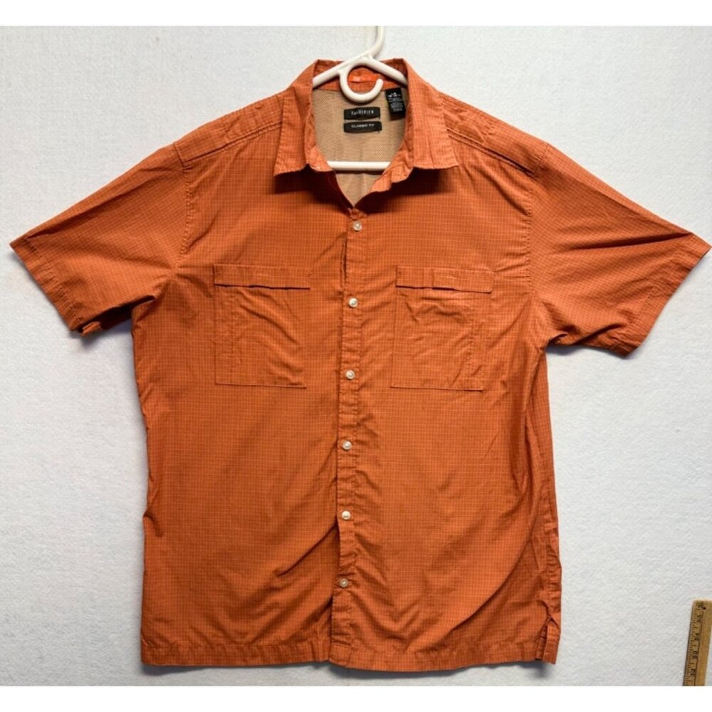 Men’s Van Heusen Burnt Orange Classic Fit Traveler Short Sleeve Button Up Size L